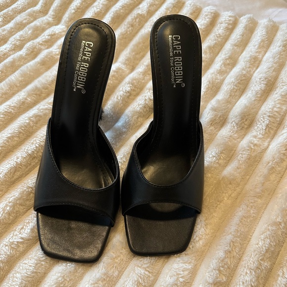 NEVER WORN Black open toe heels - with square accent heels - Picture 2 of 5
